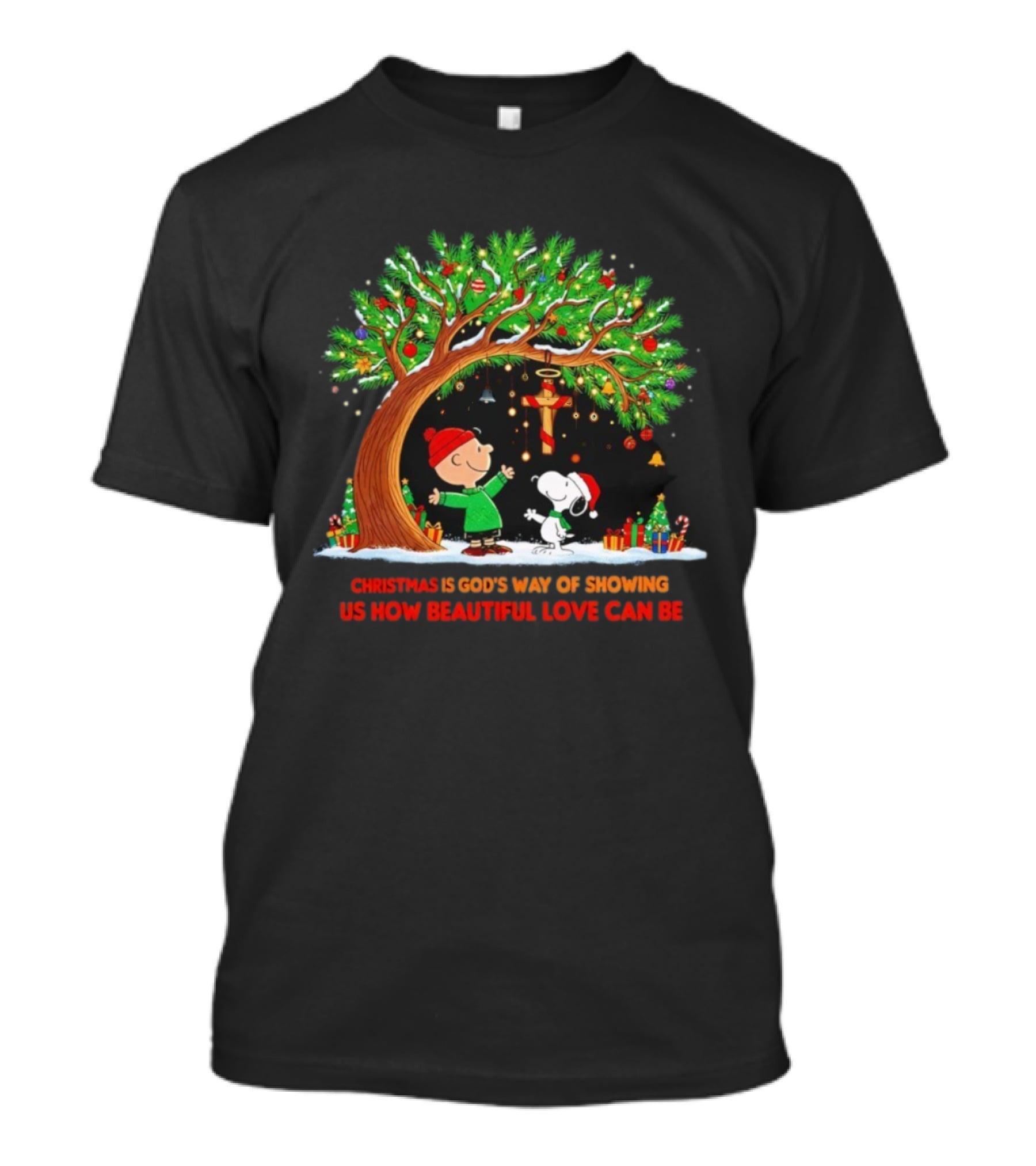 Charlie Brown Snoopy Christmas God's Way Beautiful Love Tree Presents T-Shirt