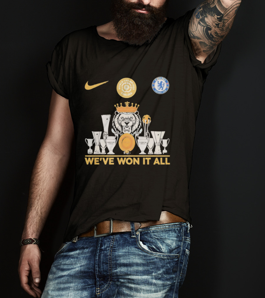 We've Won It All World Champions Chelsea Nike Trophy Collection T-Shirt