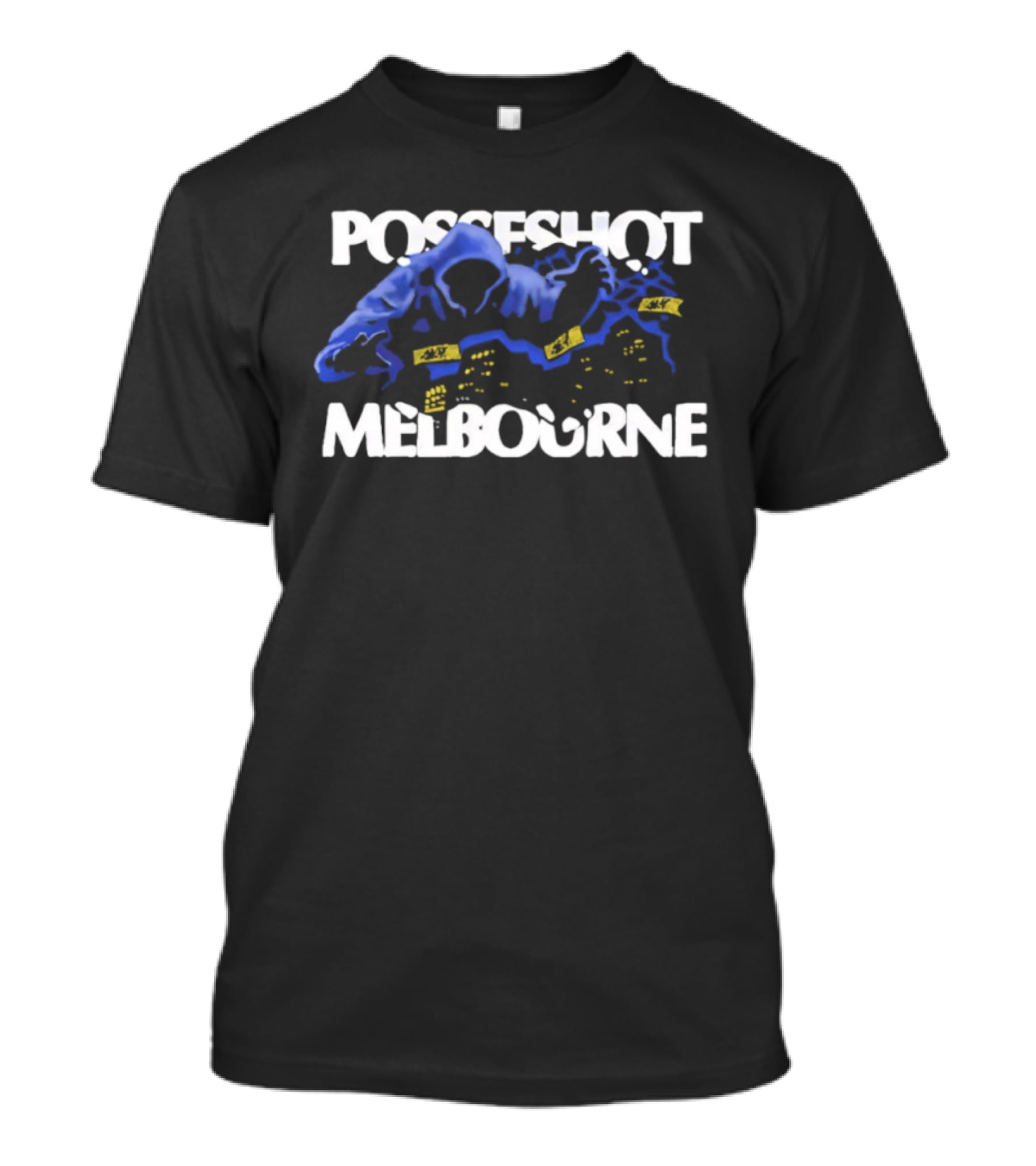 Posseshot Melbourne Ghost Town Blue Smoke Ghostly Cityscape T-Shirt