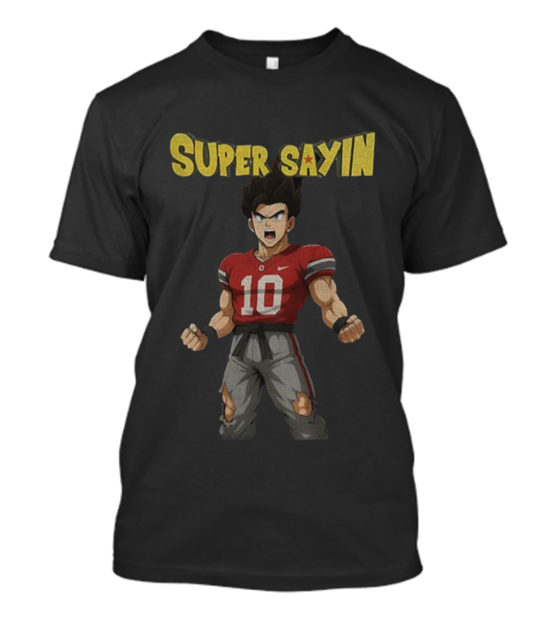 Super Sayin Ohio State Buckeyes #10 Julian Sayin Dragon Ball Z Style Character Fusion T-Shirt