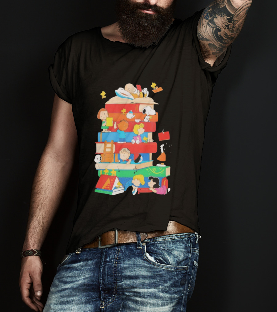 Snoopy Friends Peanuts Book Stack Reading Adventure T-Shirt