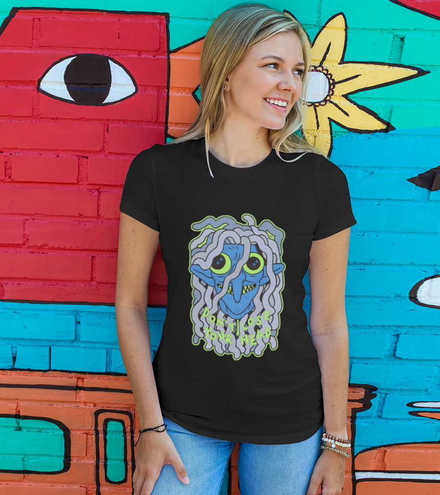 Head Lopper Don’t Lose Your Head Blue Monster Face Bright Green Eyes T-Shirt