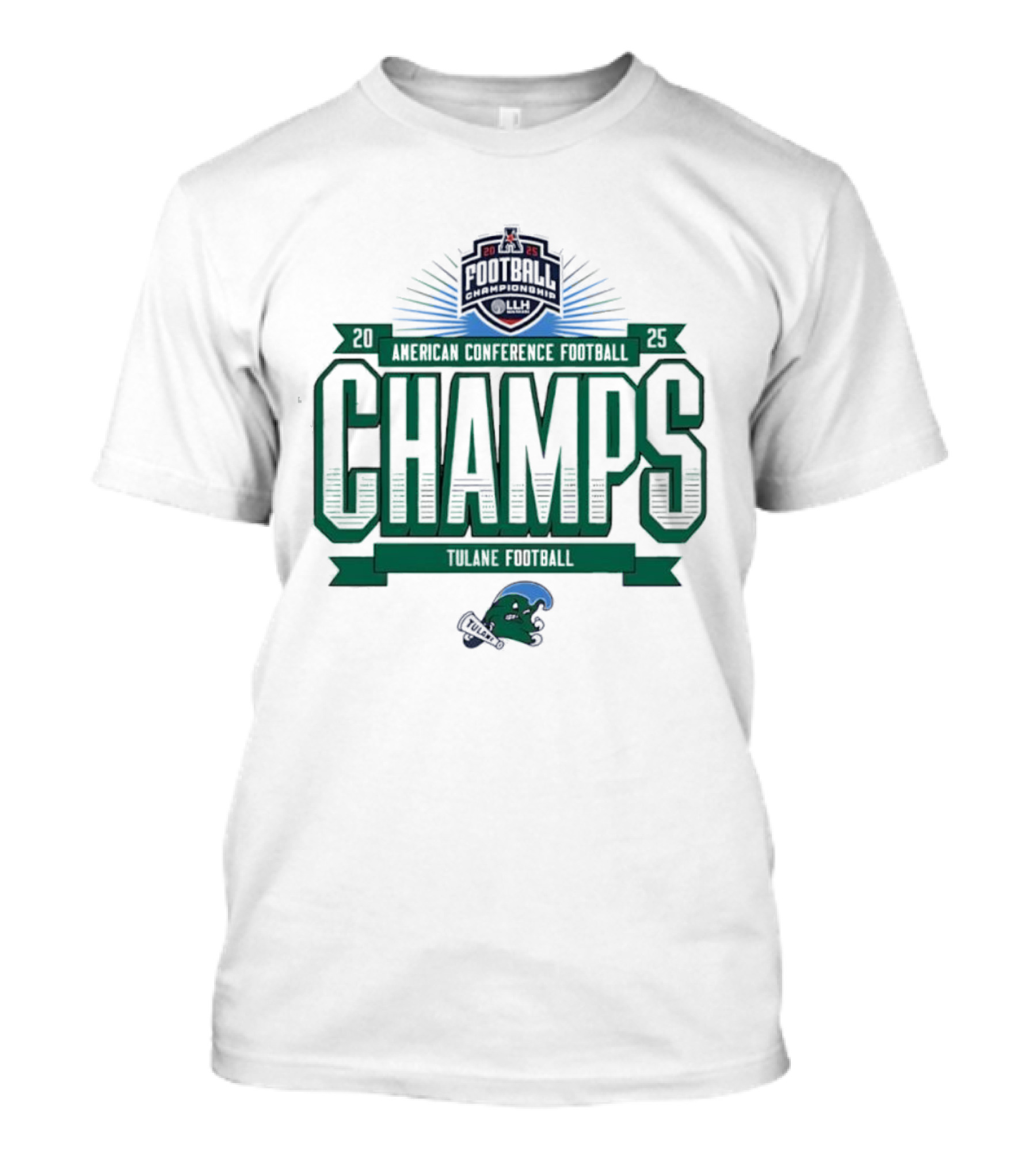 Tulane Football 2025 American Conference Champs Blueprint Helmet Champs T-Shirt