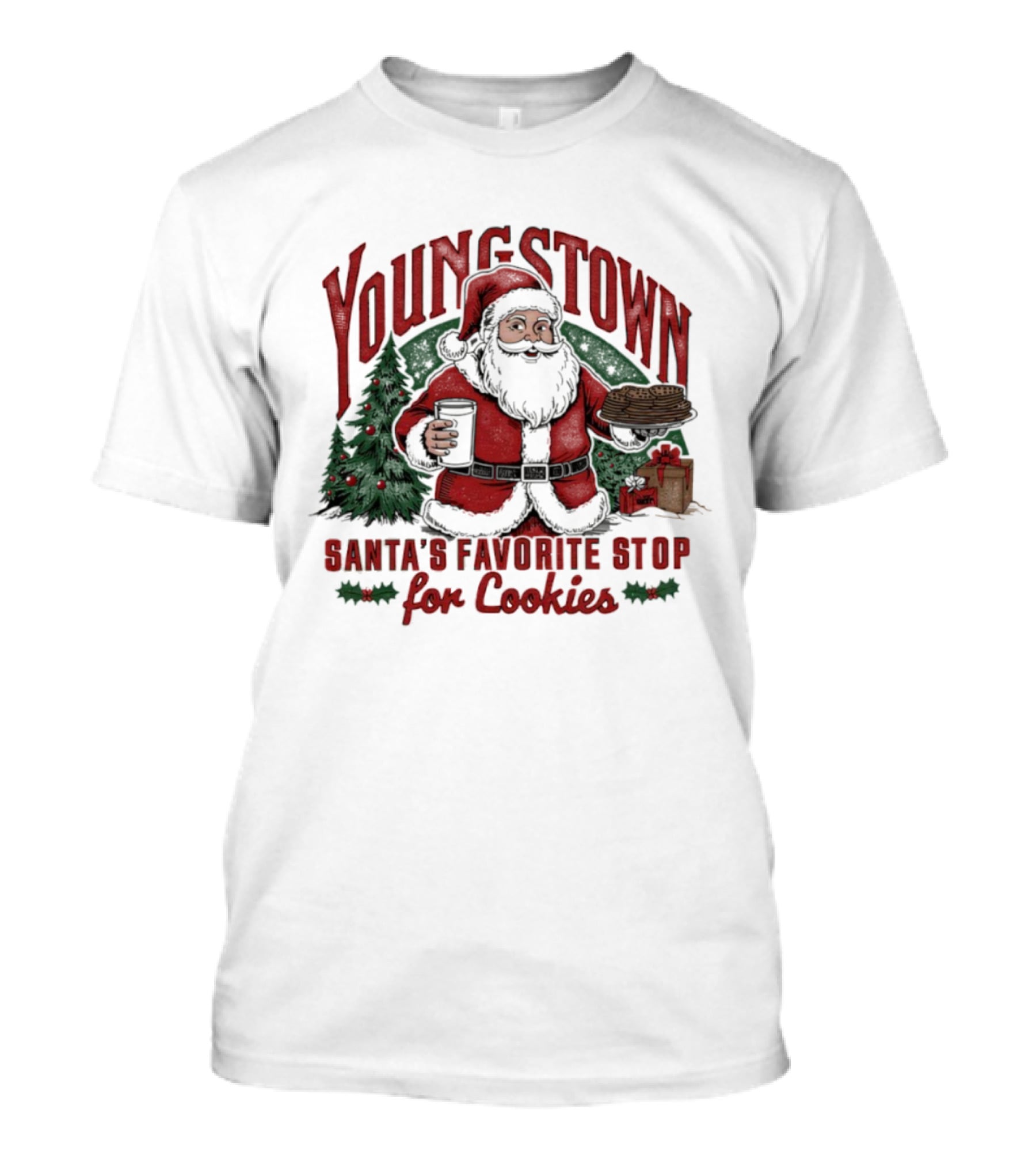 Youngstown Santa's Favorite Stop For Cookies Christmas Tree And Gifts T-Shirt