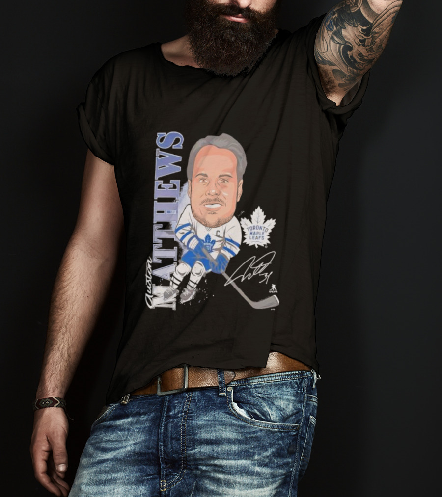 Auston Matthews Toronto Maple Leafs Signature Art Caricature T-Shirt