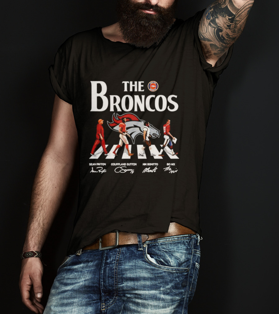 The Broncos Abbey Road Walk Players Autographs T-Shirt