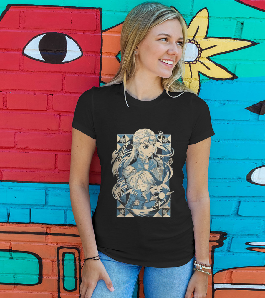 Link Zelda Ocarina Of Time Musical Art Nouveau Style T-Shirt
