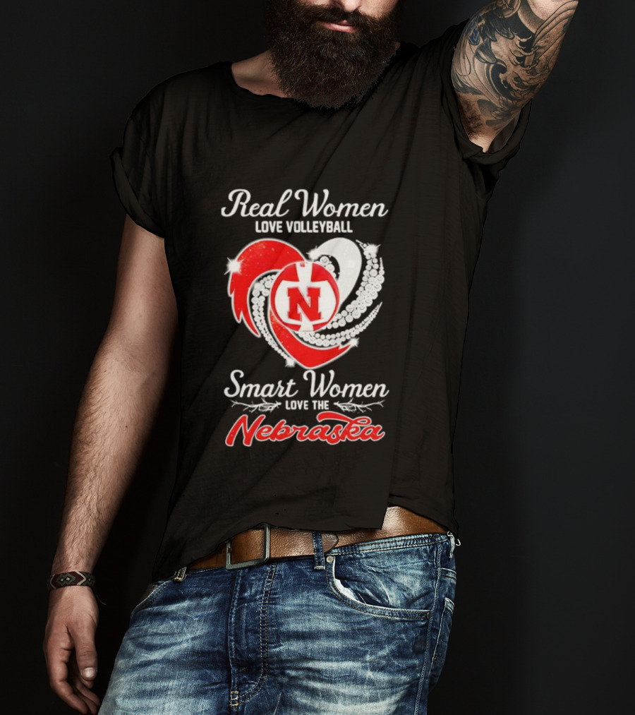 Real Women Love Volleyball Smart Women Love The Nebraska N Heart T-Shirt