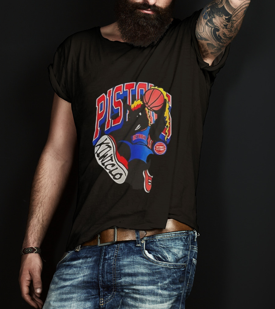 Detroit Pistons Hooper Basketball Cartoon Character Design Kwikclo Brand T-Shirt