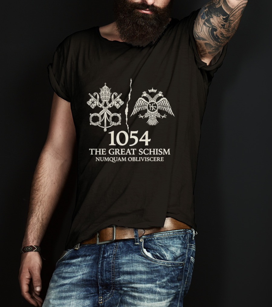 Never Forget 1054 The Great Schism Numquam Obliviscere Two-Sided Eagle Keys Symbols T-Shirt