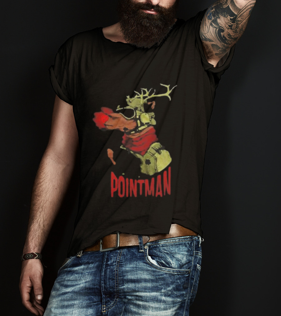 Pointman Christmas Reindeer Dog With Red Nose And Scarf T-Shirt