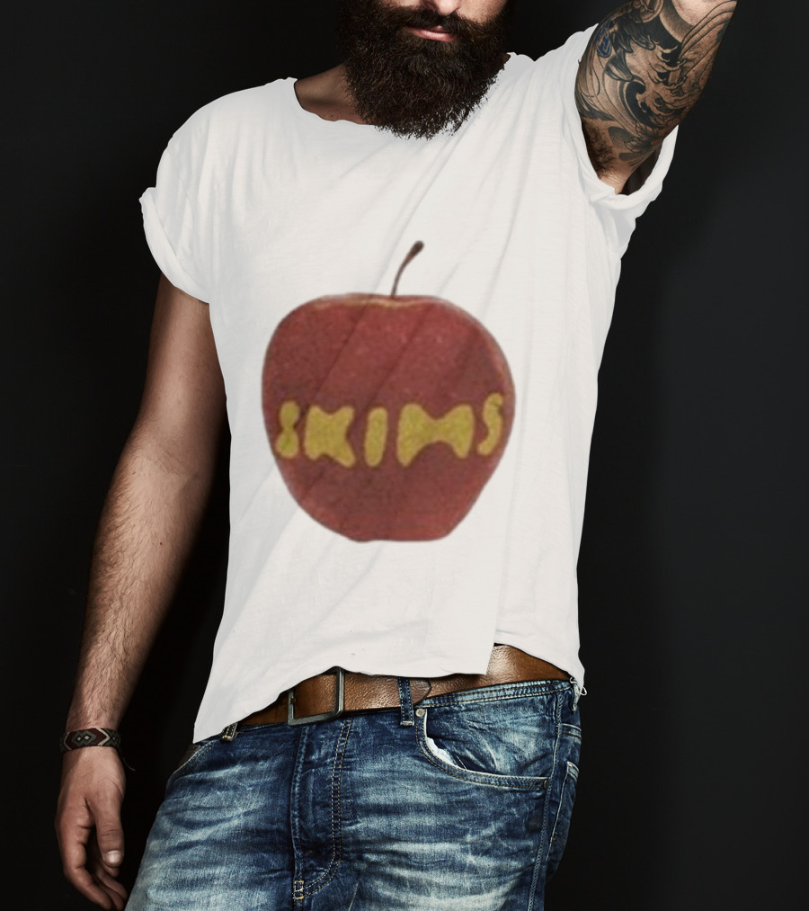 Skims Apple Bold Yellow Text On Red Apple T-Shirt