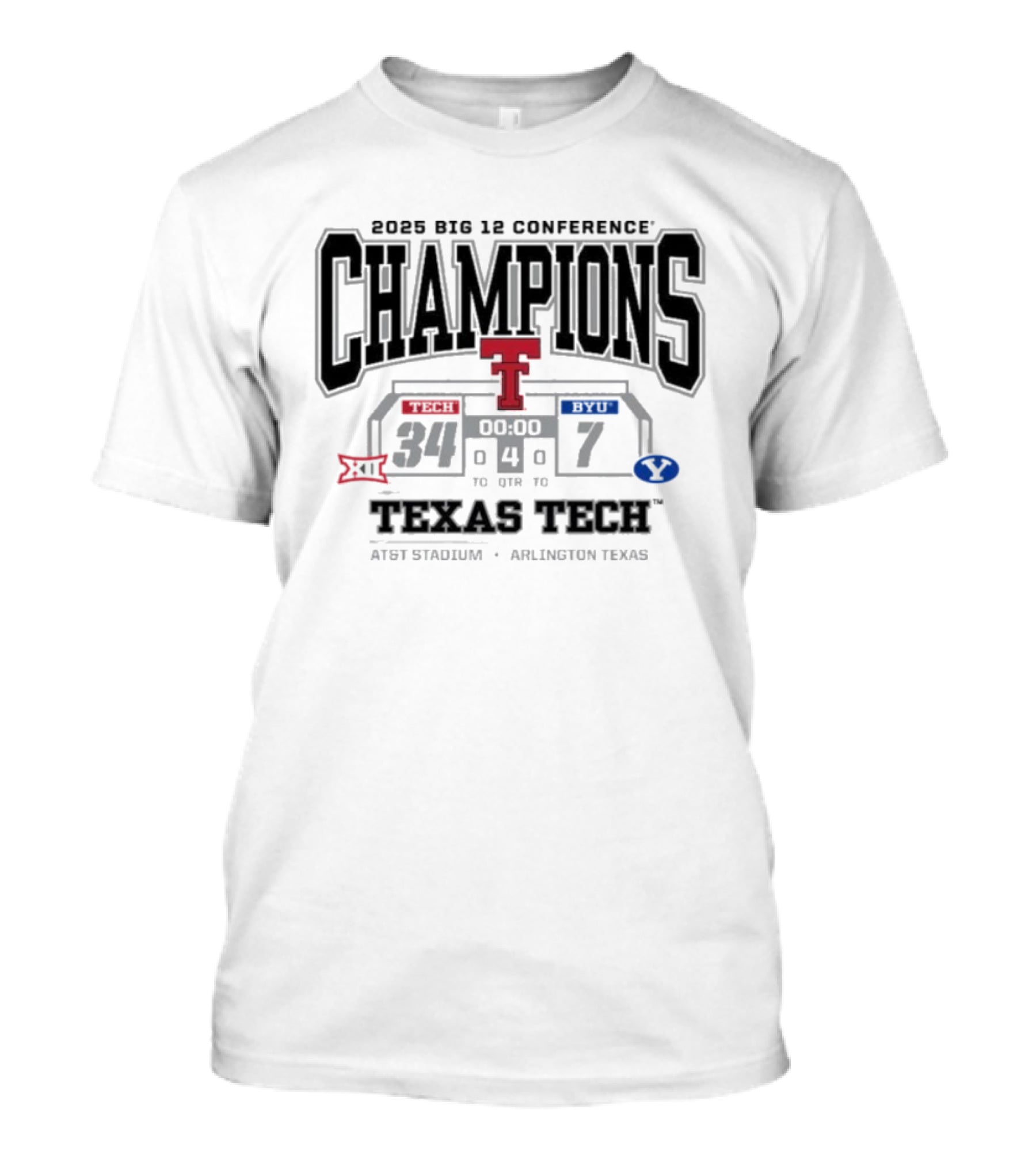 2025 Big 12 Conference Champions Texas Tech Vs BYU Final Score 34-7 AT&T Stadium Arlington Texas T-Shirt