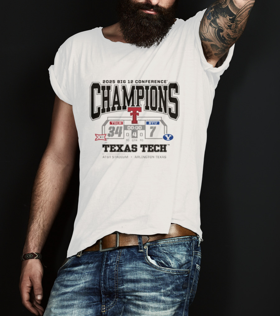 2025 Big 12 Conference Champions Texas Tech Vs BYU Final Score 34-7 AT&T Stadium Arlington Texas T-Shirt