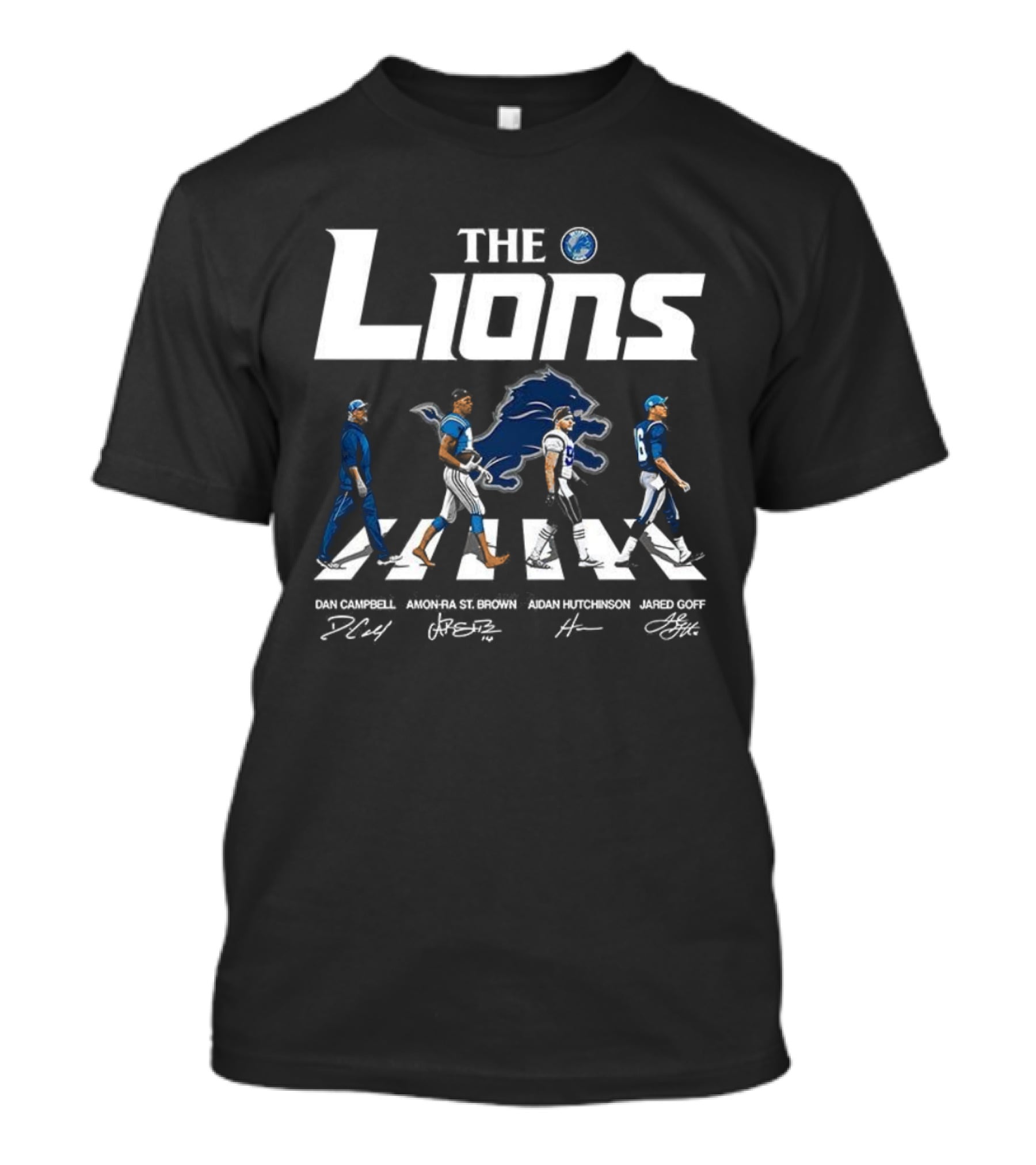 Detroit Lions The Lions Campbell St. Brown Hutchinson Goff Signature Abbey Road T-Shirt