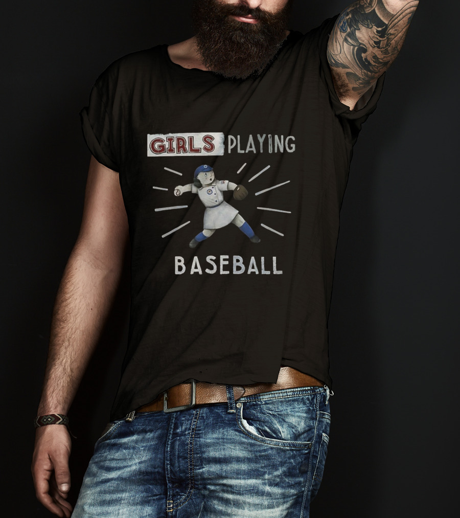 Girls Playing Baseball Vintage Cartoon Style T-Shirt
