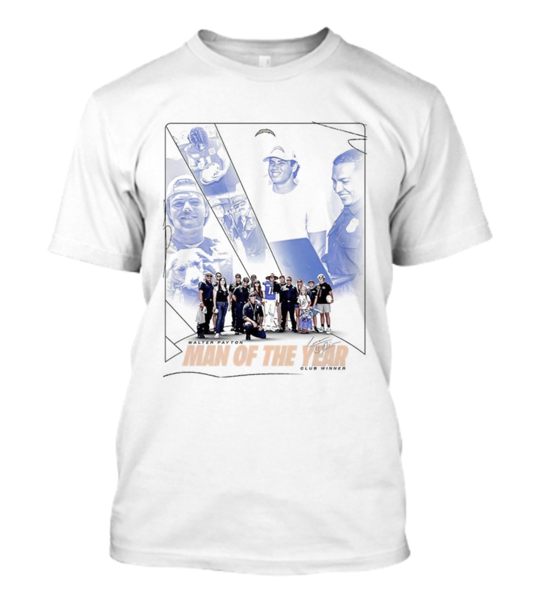 Los Angeles Chargers Man Of The Year Signature Team Celebration With Faces T-Shirt