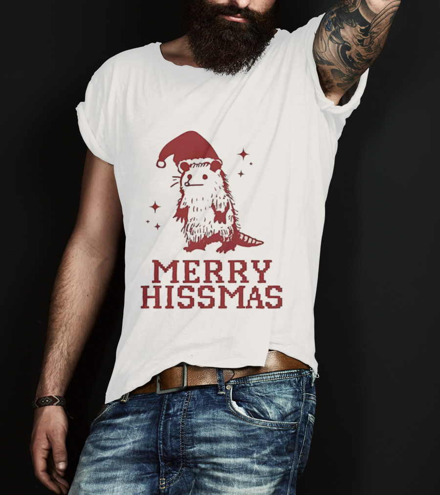 Merry Hissmas Opossum With Santa Hat Christmas Holiday Humor T-Shirt
