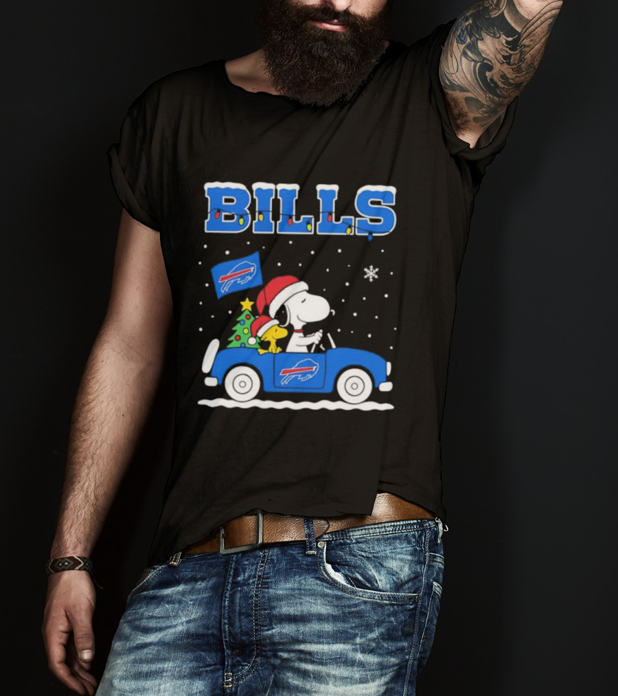 Buffalo Bills Christmas Snoopy Woodstock Santa Car Holiday Snow T-Shirt