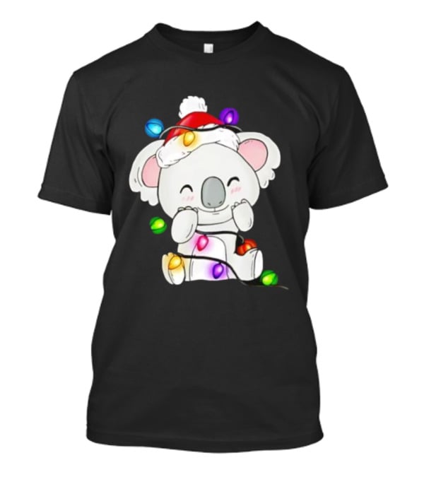 Koala Lover Christmas Lights Festive Santa Hat Cute Holiday Style T-Shirt