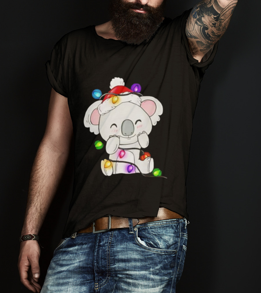 Koala Lover Christmas Lights Festive Santa Hat Cute Holiday Style T-Shirt