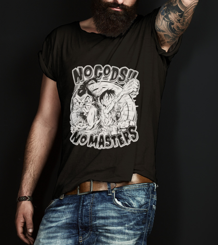 Luffy No Gods No Masters Powerful Artwork T-Shirt