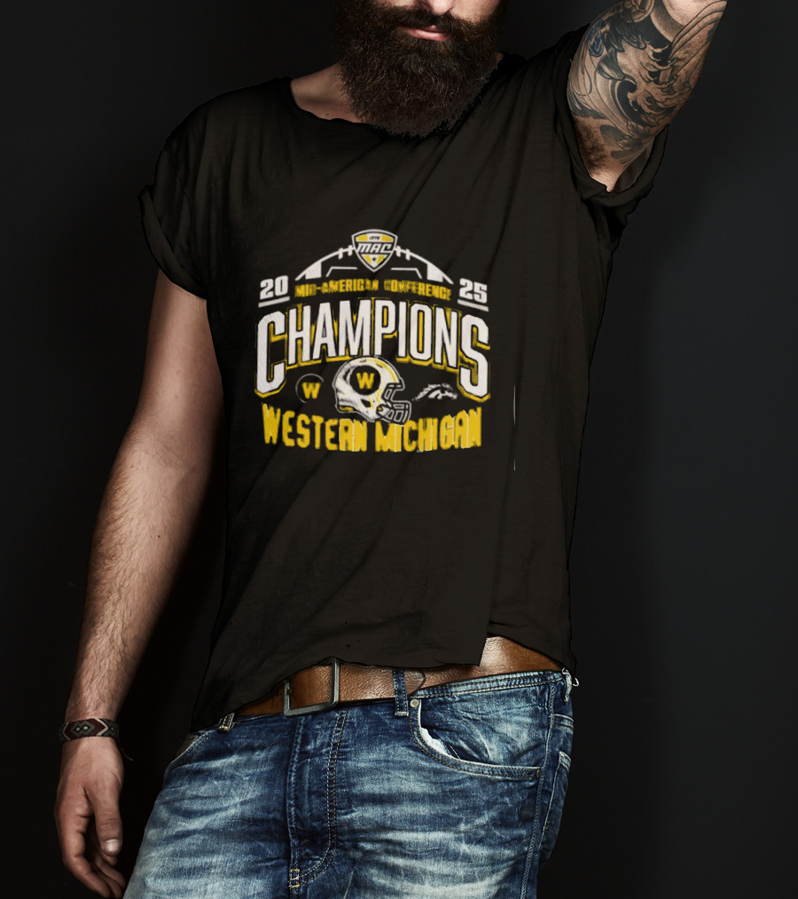Western Michigan Broncos 2025 Mid-American Conference Champions Football Helmet Logo T-Shirt