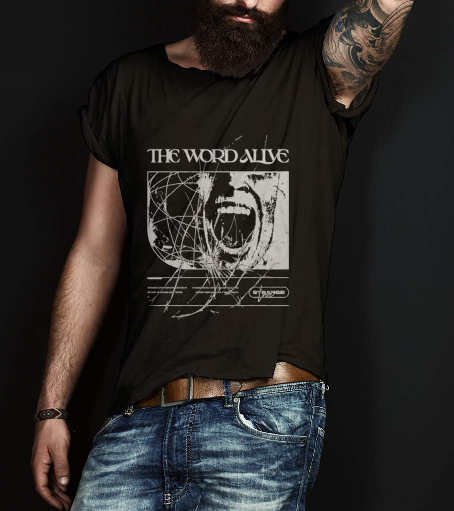 The Word Alive Strange Love Grayscale Mixed Media Art With Scribbles T-Shirt