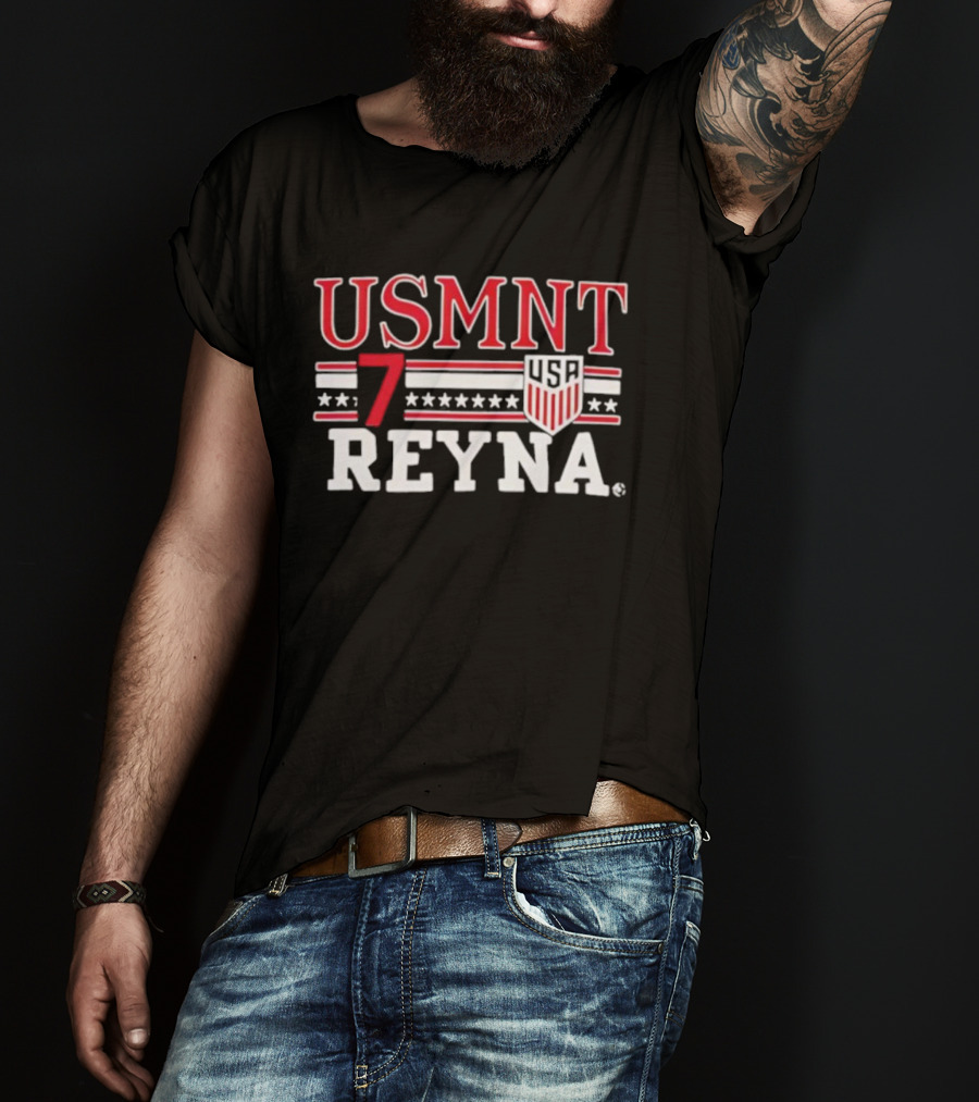 USMNT Reyna 7 USA Soccer Shield And Stars Player Print T-Shirt