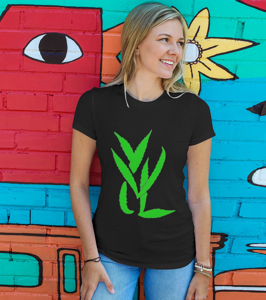 Trimset Green Leaf Symbol On Black T-Shirt
