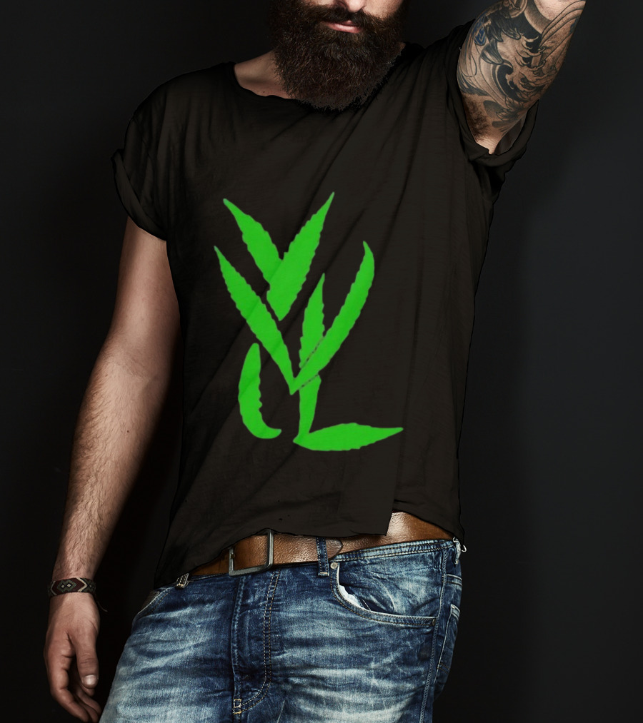 Trimset Green Leaf Symbol On Black T-Shirt