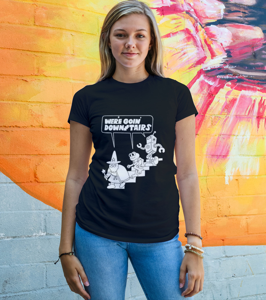 We’re Goin’ Downstairs Wizard Frog Robot Walking Down Steps T-Shirt