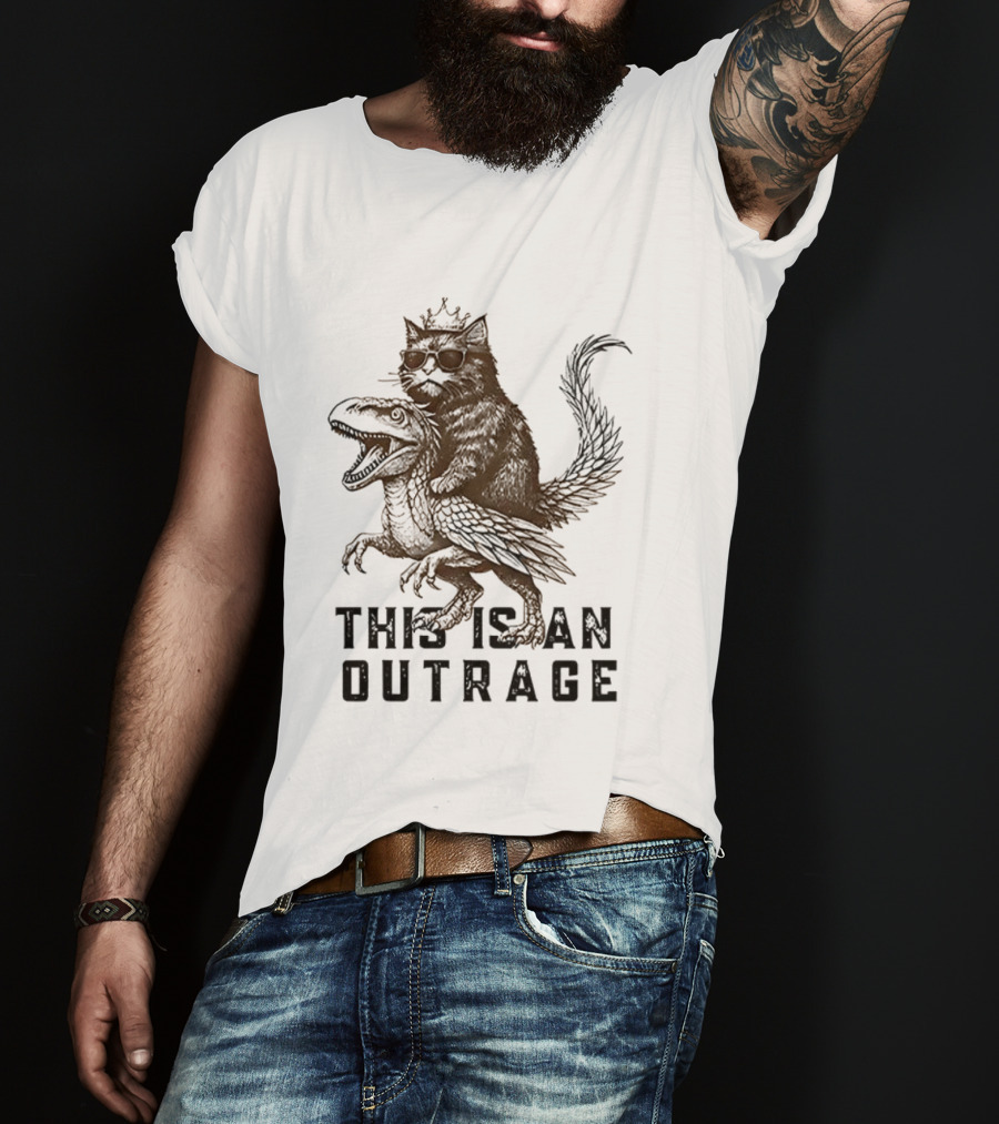 Dungeon Crawler Carl This Is An Outrage Cat Riding Dinosaur T-Shirt