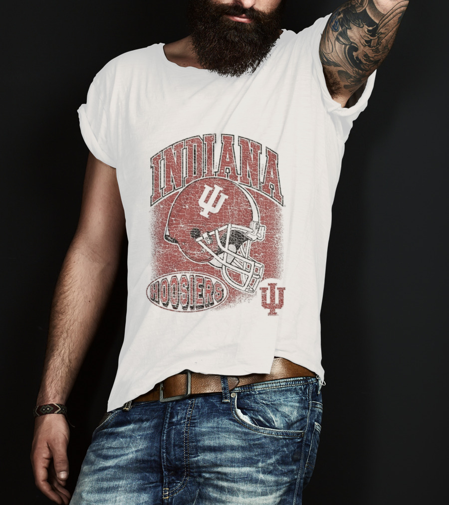 Indiana Hoosiers Vintage Football Helmet IU Curved Letters T-Shirt