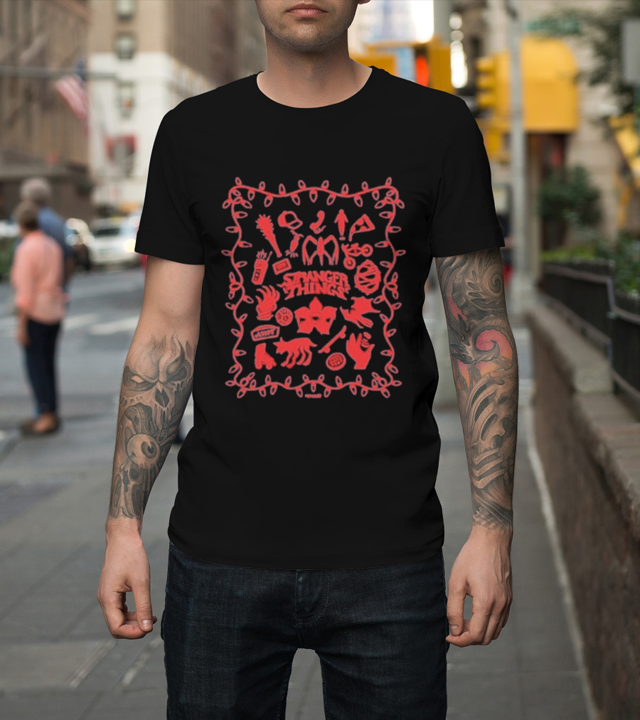 Stranger Things Red Icons Nostalgia 80s Style Lights And Objects T-Shirt