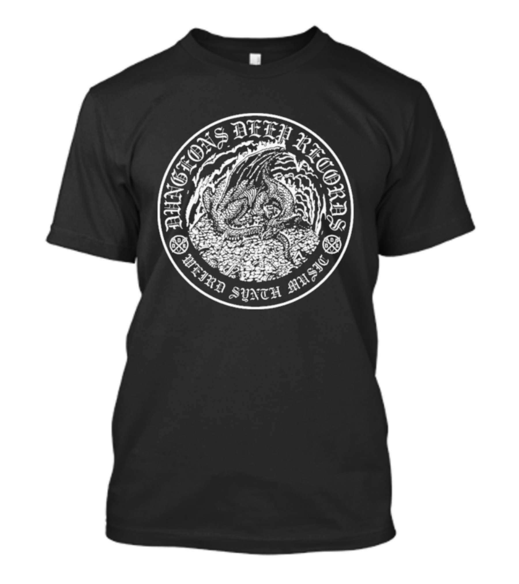 Dungeons Deep Records Weird Synth Music Dragon Circle Emblem T-Shirt