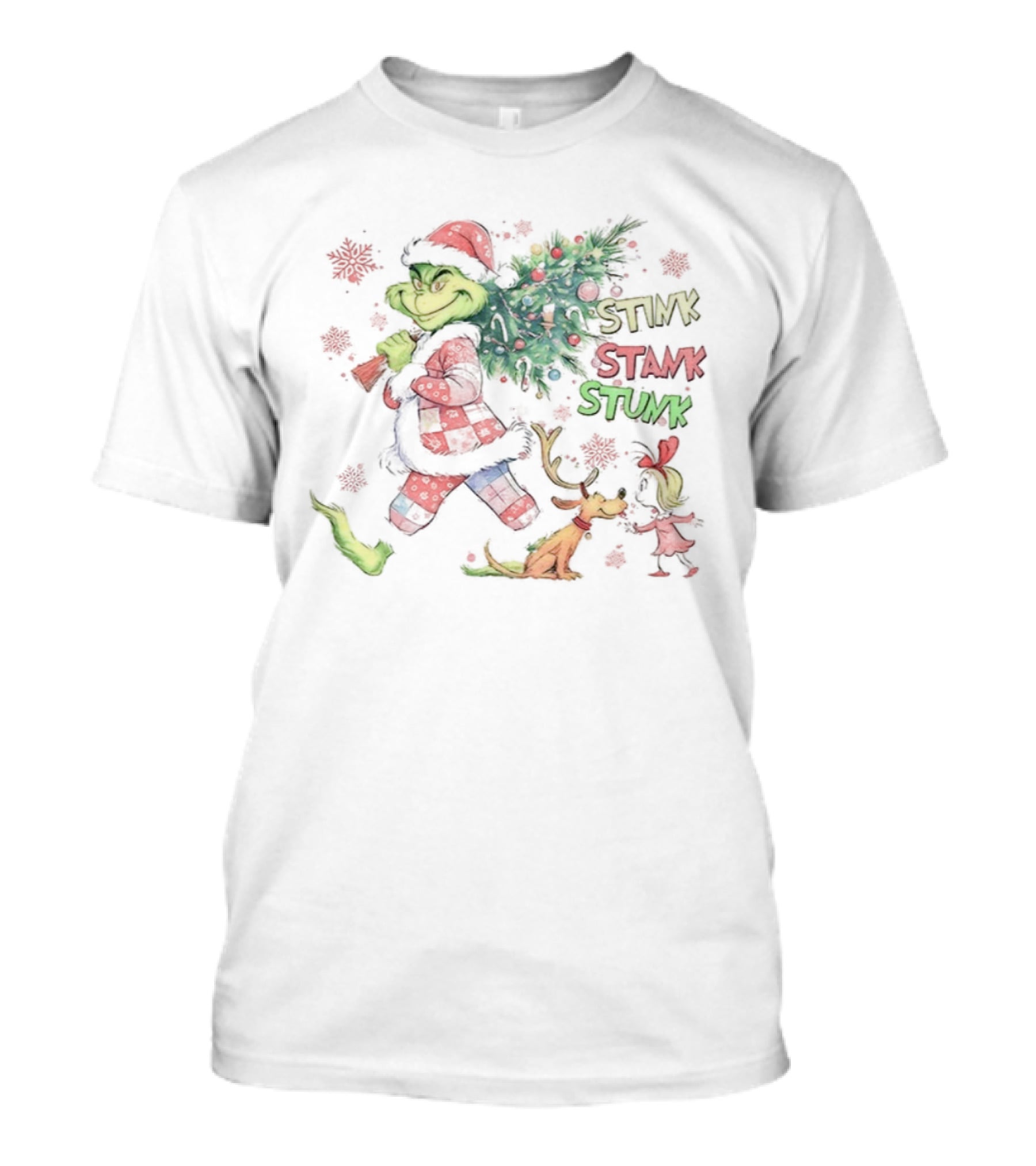 Grinch Max Cindy Lou Stink Stank Stunk Merry Christmas Tree Santa Hat T-Shirt