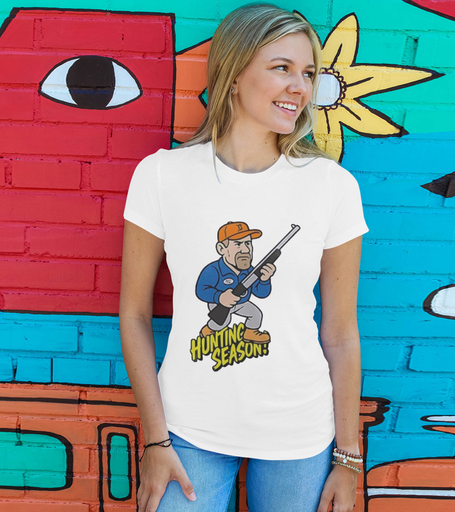 Detroit Lions Hunting Season Cartoon Character With Rifle T-Shirt