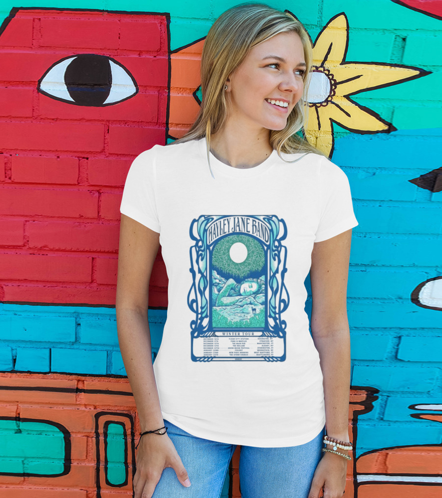 Hayley Jane Band Winter Tour 2025 Dates Vibrant Blue Art Nouveau Style T-Shirt