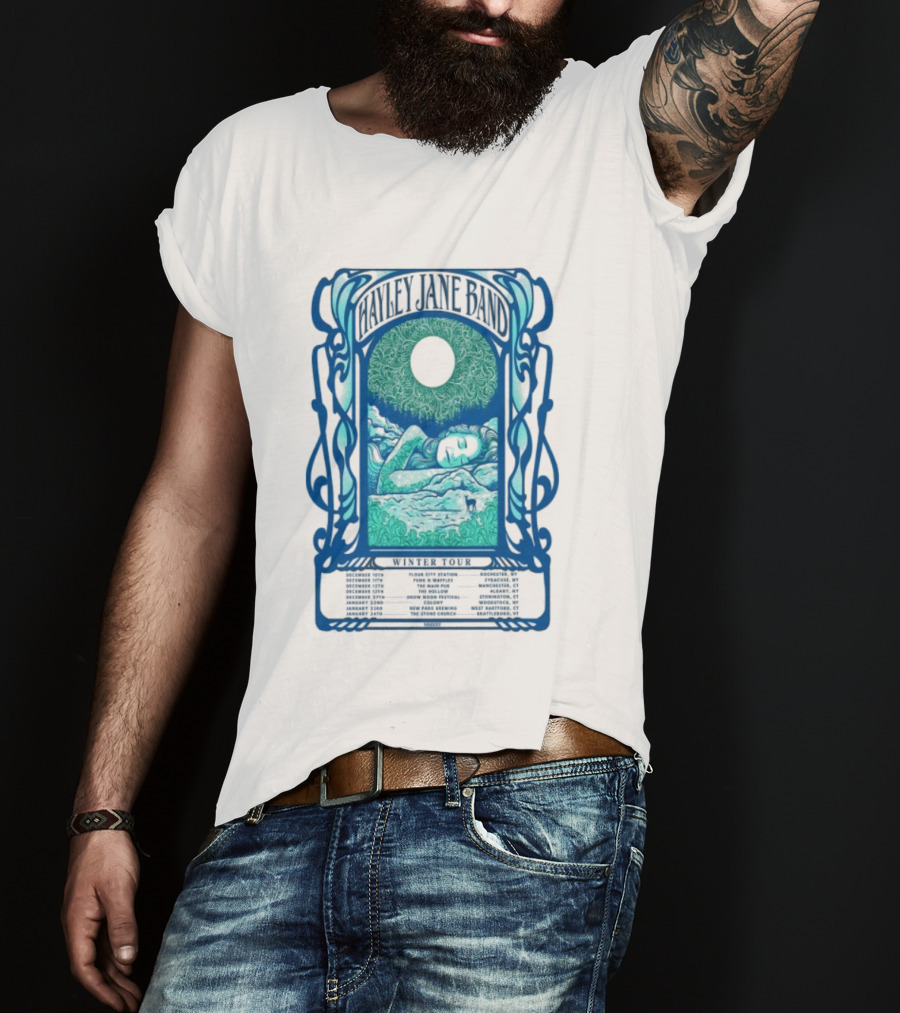 Hayley Jane Band Winter Tour 2025 Dates Vibrant Blue Art Nouveau Style T-Shirt
