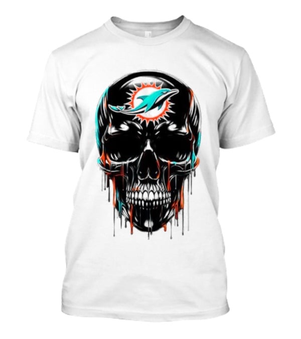 Miami Dolphins Skull Black Art Football Team Skull Fusion T-Shirt