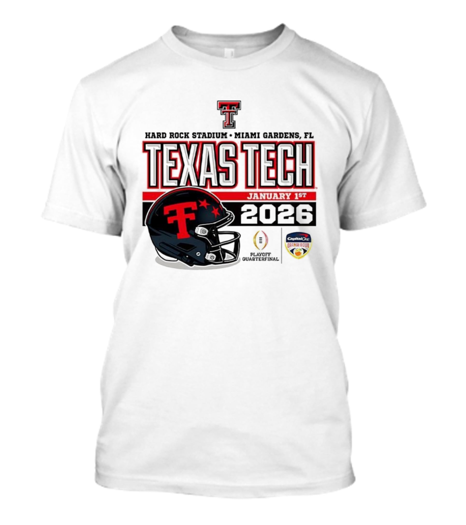 Texas Tech Red Raiders January 1 CFP Hard Rock Stadium College Football Playoff Helmet T-Shirt
