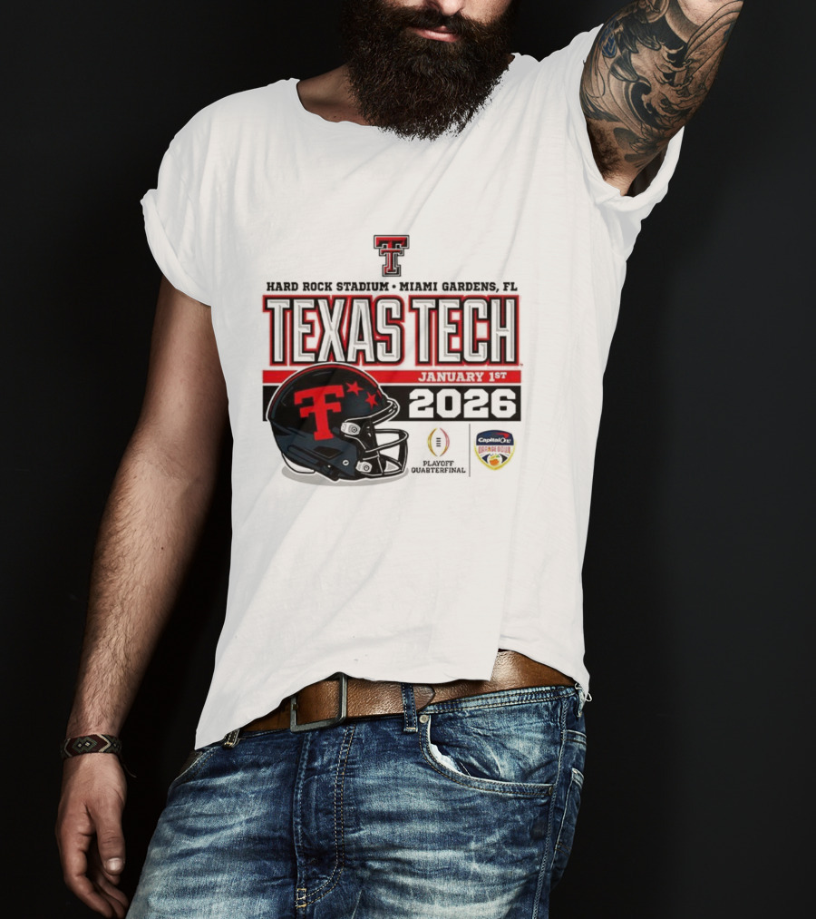 Texas Tech Red Raiders January 1 CFP Hard Rock Stadium College Football Playoff Helmet T-Shirt