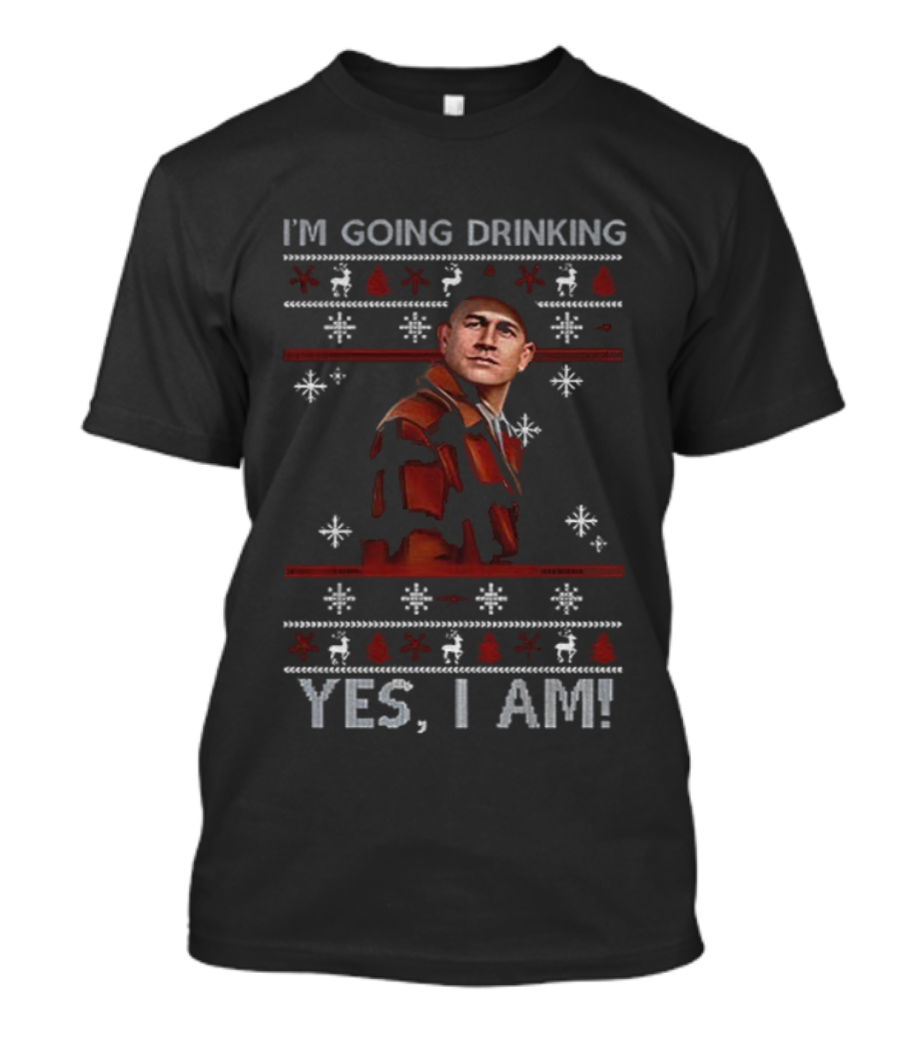 I'm Going Drinking Yes I Am Funny Christmas Ed Gein Snowflakes Ugly Sweater Style T-Shirt