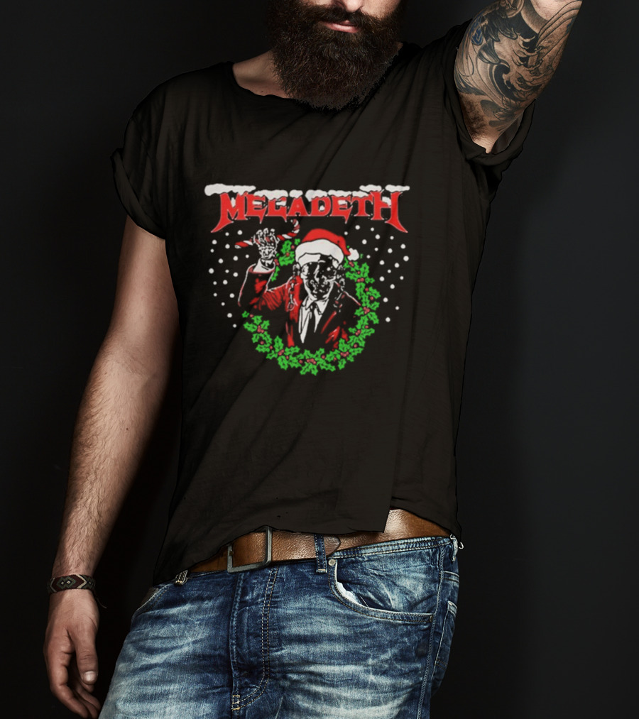 Megadeth Vic Rattlehead Santa Christmas Wreath Holiday T-Shirt