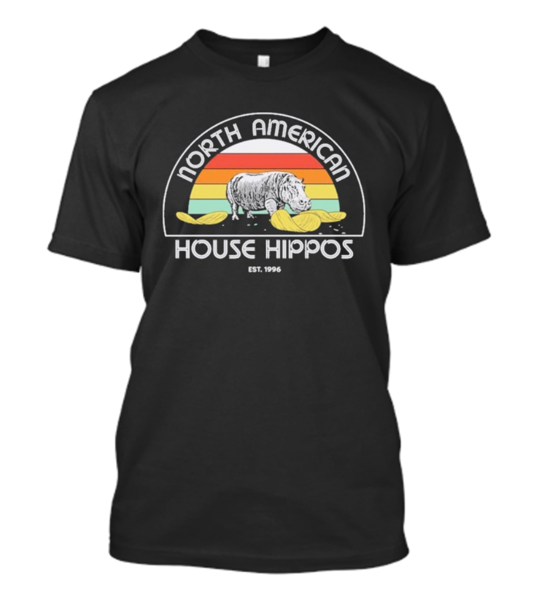 North American House Hippos Est 1996 Vintage Rainbow T-Shirt