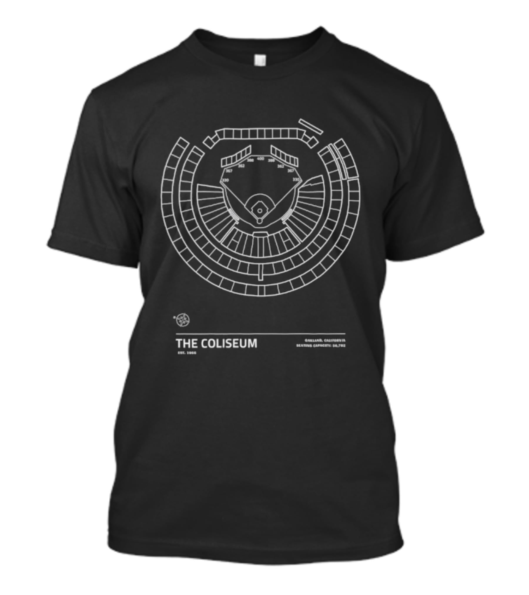 The Coliseum Oakland California Seating Chart Blueprint Stadium Outline T-Shirt