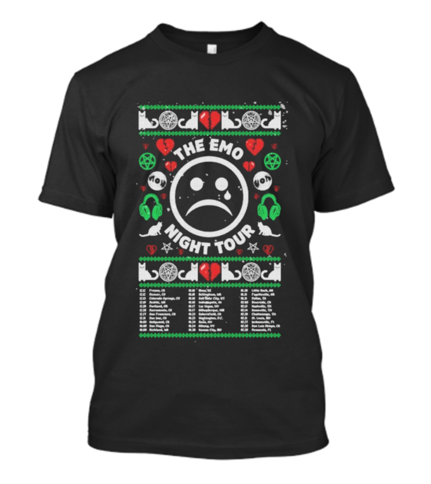 The Emo Night Tour 2026 Sad Ugly Christmas Tour Dates Hearts And Headphones T-Shirt