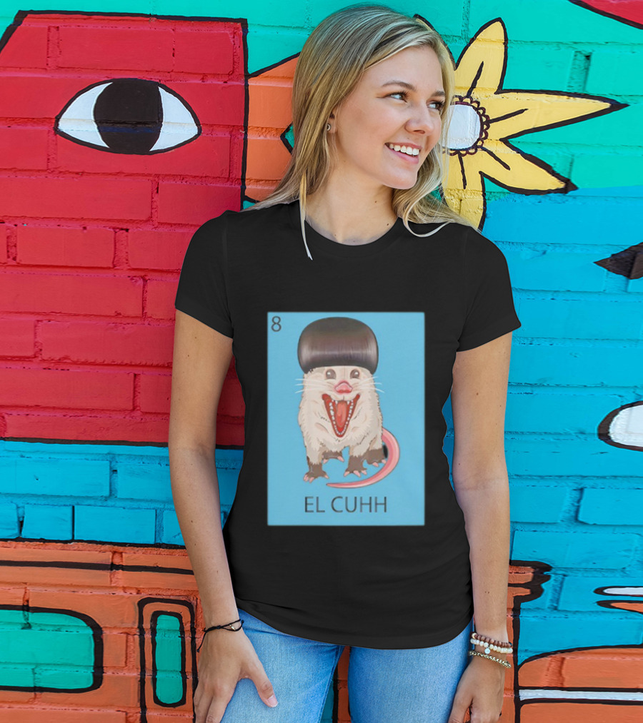 Takuache Loteria El Cuhh Card Number 8 Possum Art Cartoon Style T-Shirt