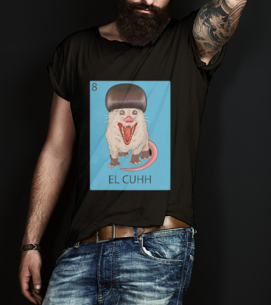 Takuache Loteria El Cuhh Card Number 8 Possum Art Cartoon Style T-Shirt